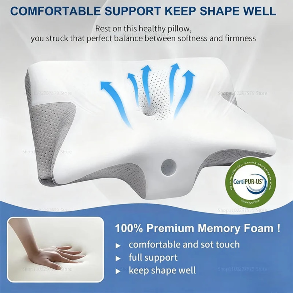 Orthopedic Memory Foam Neck Pillow for Sleep and Support